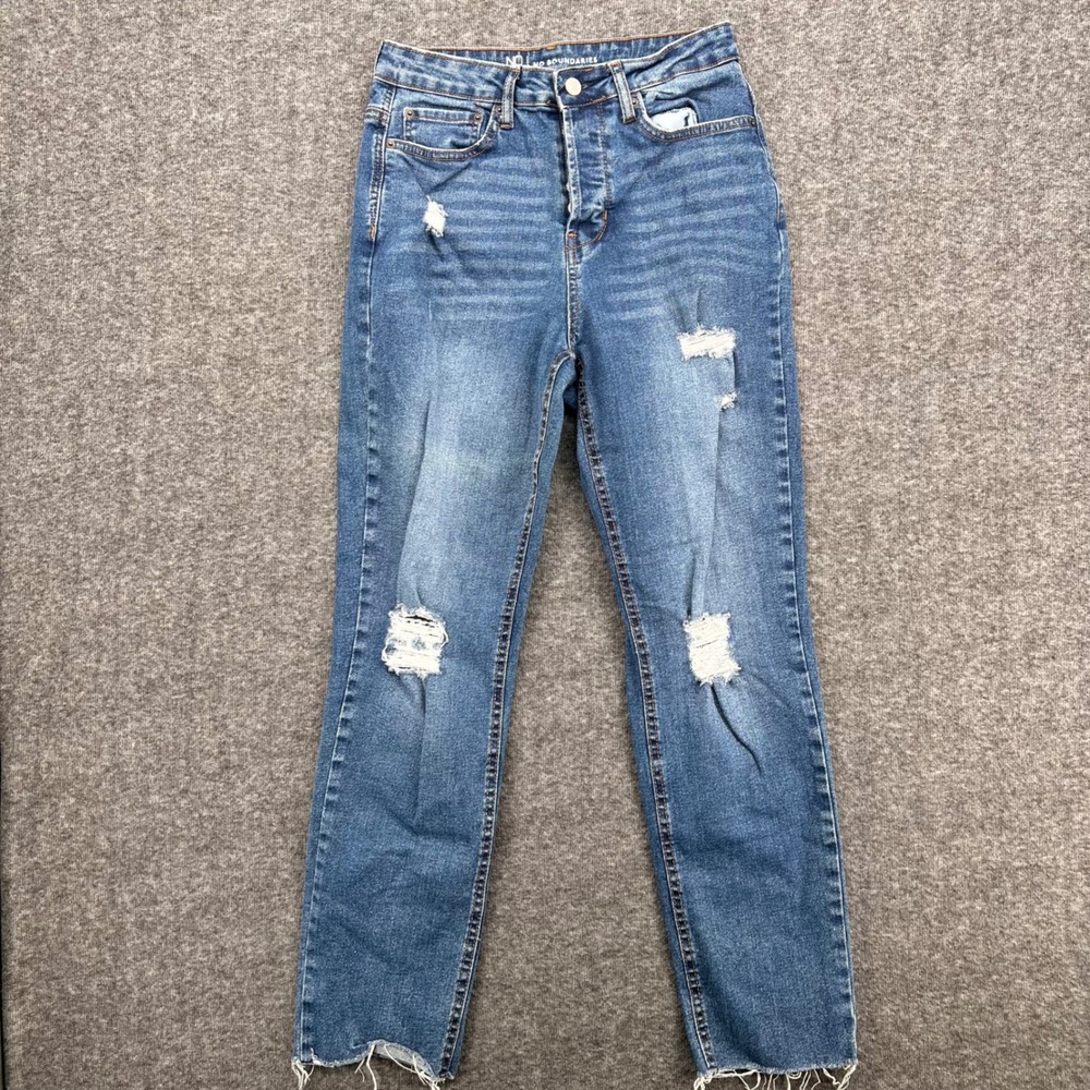 No Boundaries Womens High Rise Skinny Distressed Jeans Medium Wash Blue Size 5